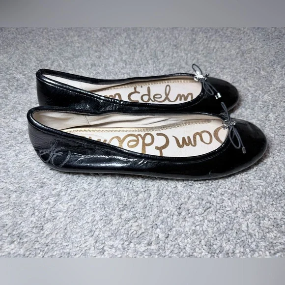 Sam Edelman Felicia Black Patent Leather Ballet Flats Bow Logo Size 11 - Picture 3 of 11